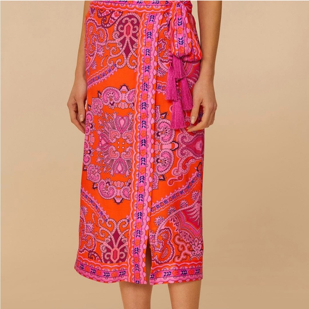 FARM Rio Pink and Orange Midi Skirt